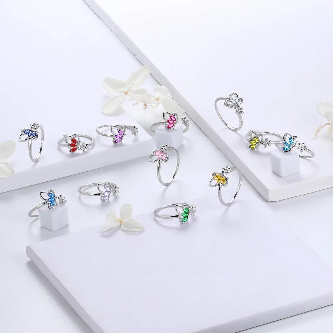 Butterfly Rainbow Mystic Topaz Open Rings Women Girls Jewelry Gift Sterling Silver