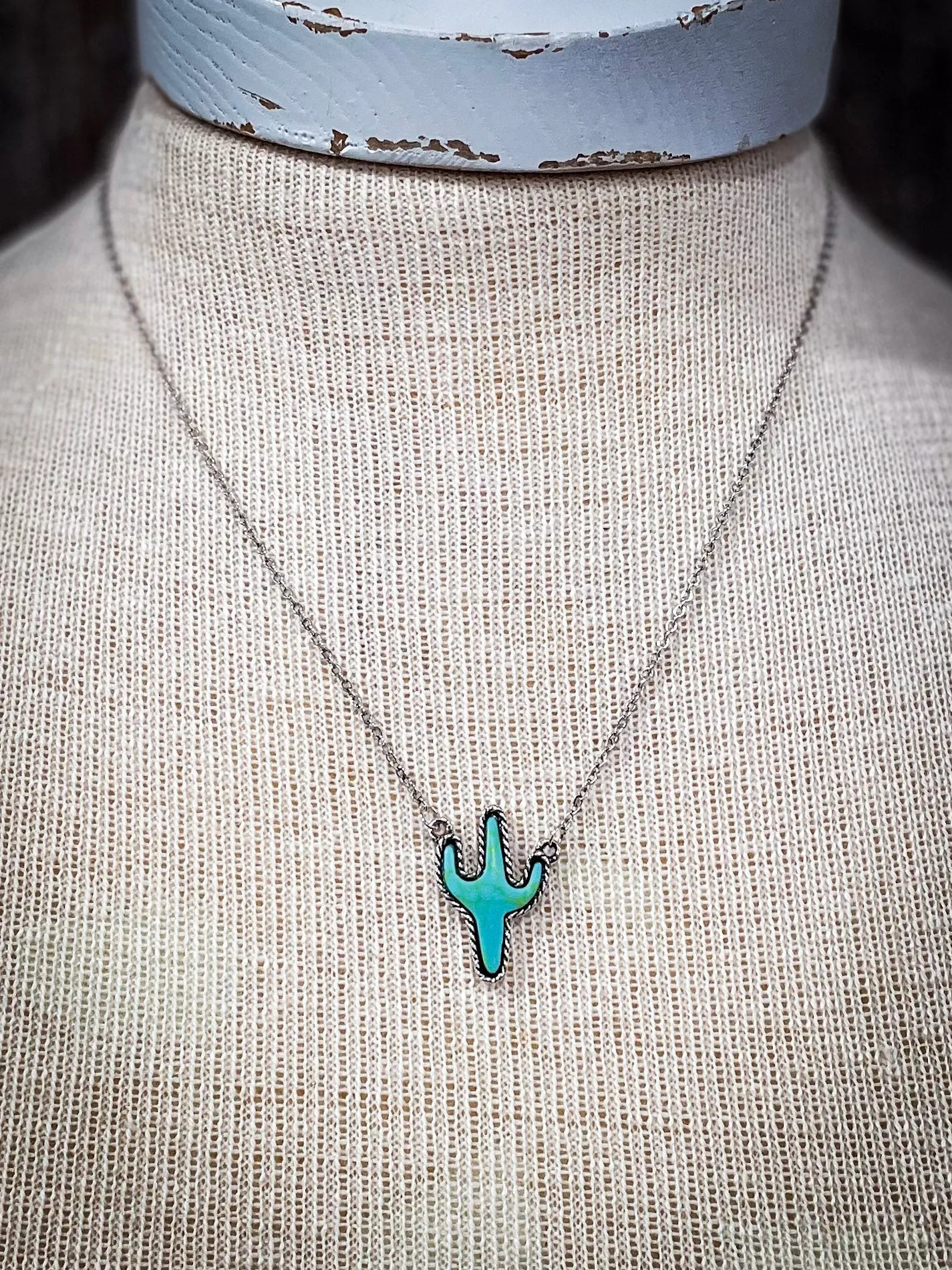 Cactus Pendant Necklace - Turquoise
