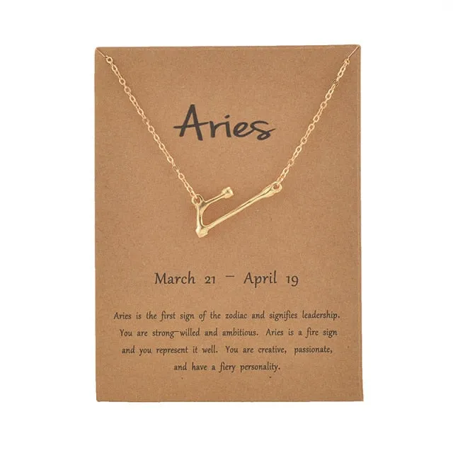 Cardboard Star Zodiac Sign 12 Constellation Necklaces Crystal Charm Gold Chain Choker Necklaces for Women Birthday Jewelry Gift