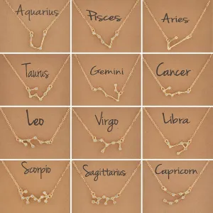 Cardboard Star Zodiac Sign 12 Constellation Necklaces Crystal Charm Gold Chain Choker Necklaces for Women Birthday Jewelry Gift