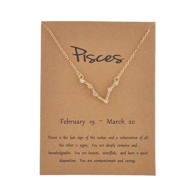 Cardboard Star Zodiac Sign 12 Constellation Necklaces Crystal Charm Gold Chain Choker Necklaces for Women Birthday Jewelry Gift