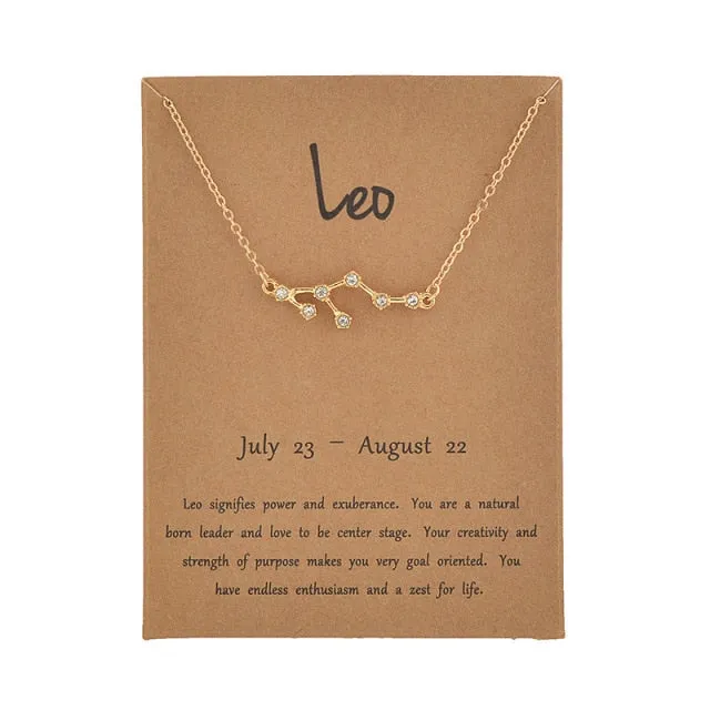 Cardboard Star Zodiac Sign 12 Constellation Necklaces Crystal Charm Gold Chain Choker Necklaces for Women Birthday Jewelry Gift