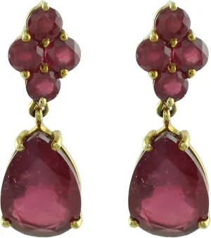 Carillon Gf Ruby Natural Gemstone Pear Shape 925 Sterling Silver Uniqe Drop Dangle Earrings | Yellow Gold Plated