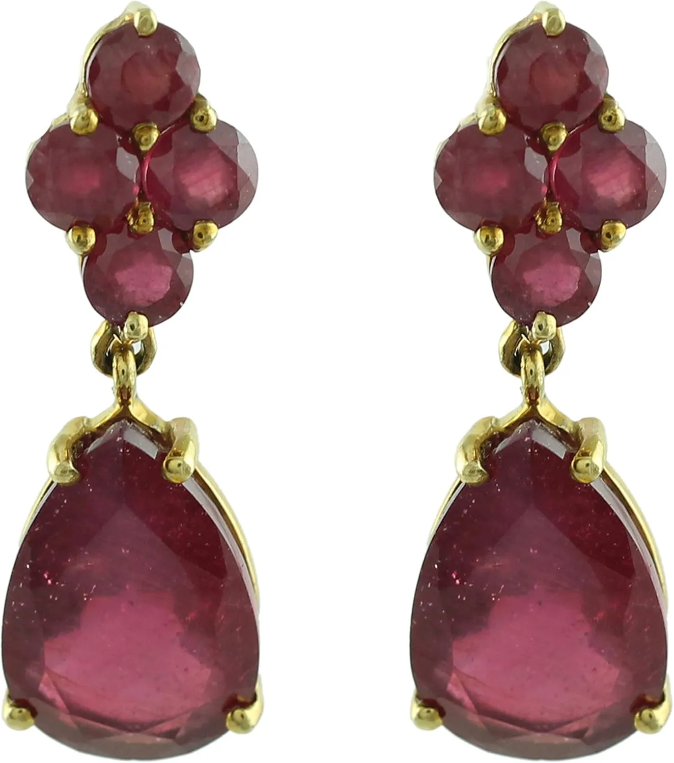 Carillon Gf Ruby Natural Gemstone Pear Shape 925 Sterling Silver Uniqe Drop Dangle Earrings | Yellow Gold Plated