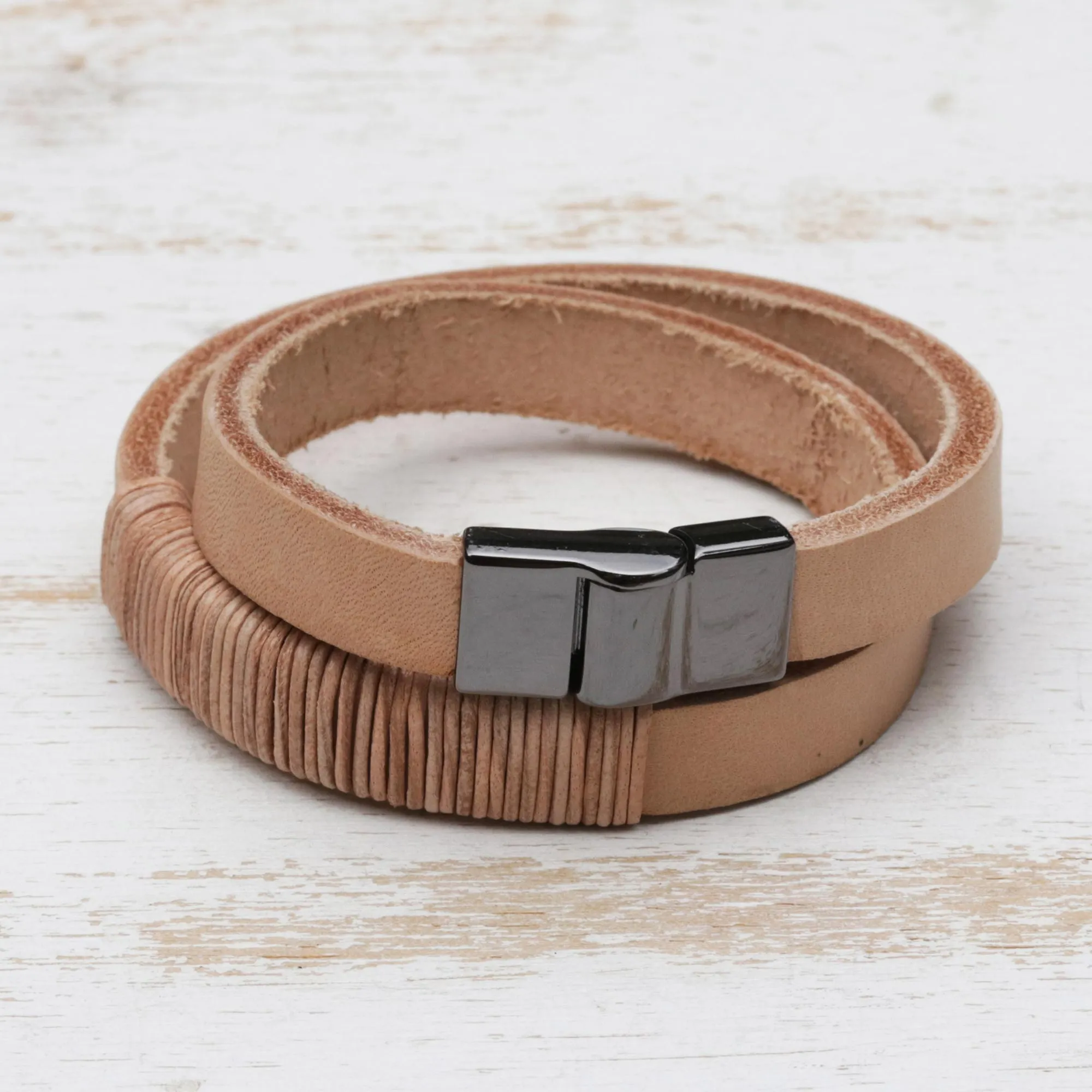Carioca Chic Wrap Bracelet in Buff-Colored Leather