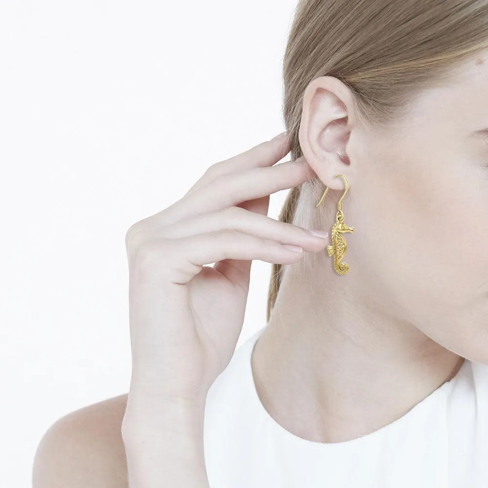Celtic Knots Seahorse Solid Gold Earrings