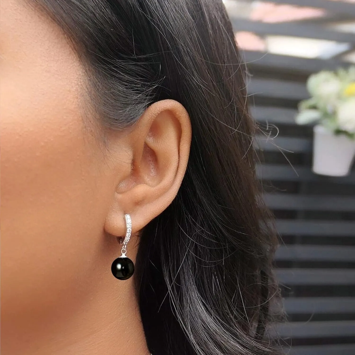 CERSLIMO Pearl Drop Earrings for Women | S925 Sterling Silver Post Simulated Shell Pearl Hoop Dangle Earrings, Hypoallergenic Cubic Zirconia Huggies Earrings Bridesmaid Jewelry