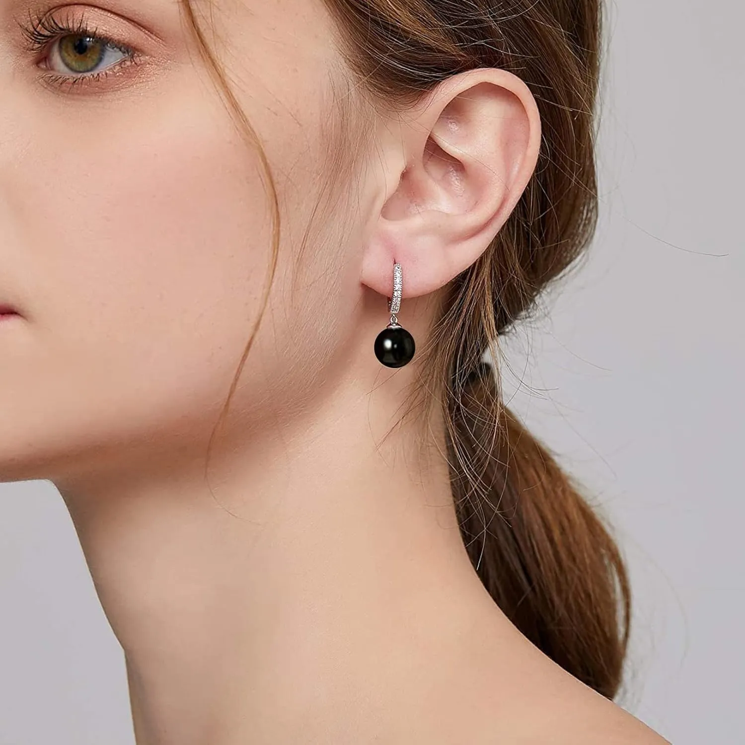 CERSLIMO Pearl Drop Earrings for Women | S925 Sterling Silver Post Simulated Shell Pearl Hoop Dangle Earrings, Hypoallergenic Cubic Zirconia Huggies Earrings Bridesmaid Jewelry
