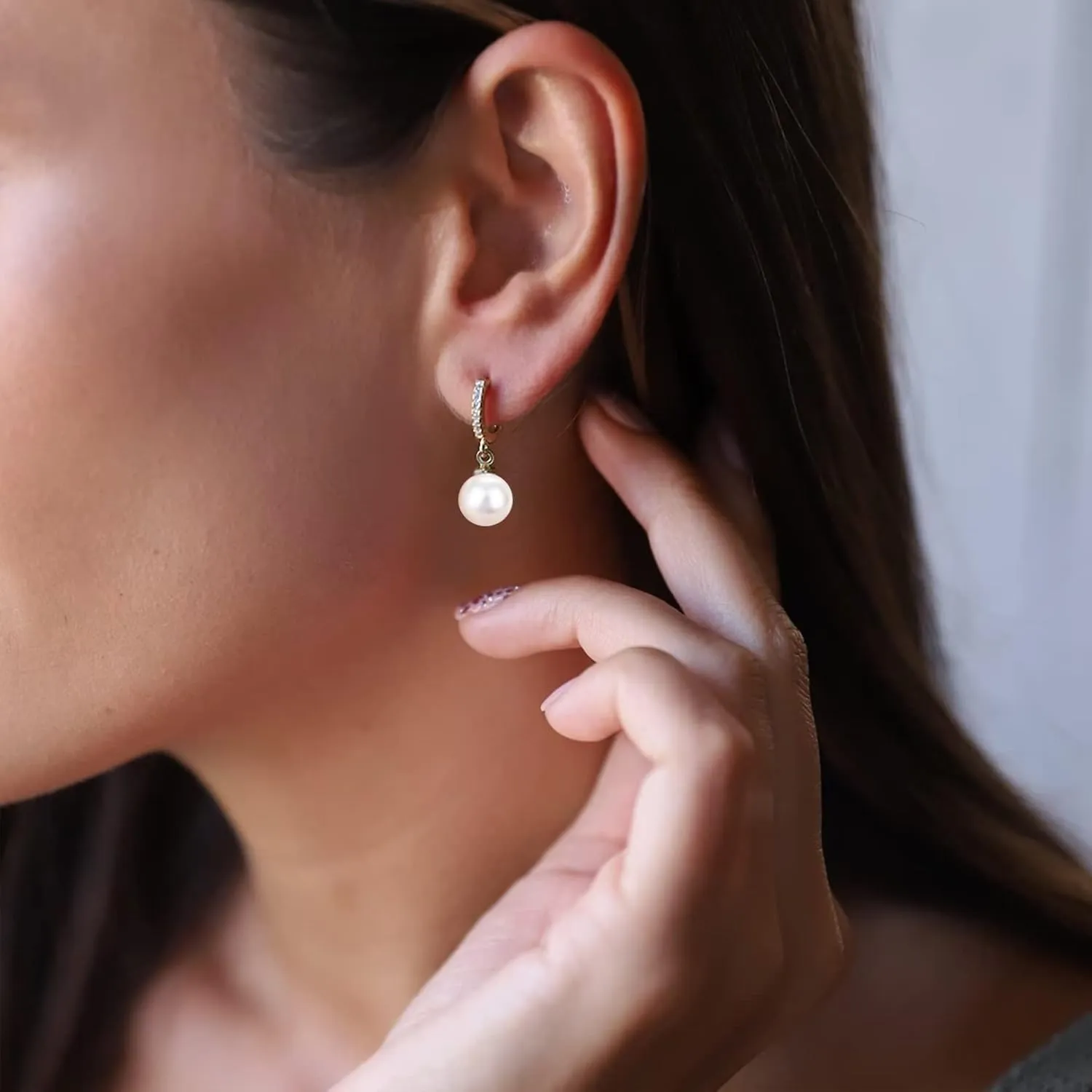 CERSLIMO Pearl Drop Earrings for Women | S925 Sterling Silver Post Simulated Shell Pearl Hoop Dangle Earrings, Hypoallergenic Cubic Zirconia Huggies Earrings Bridesmaid Jewelry