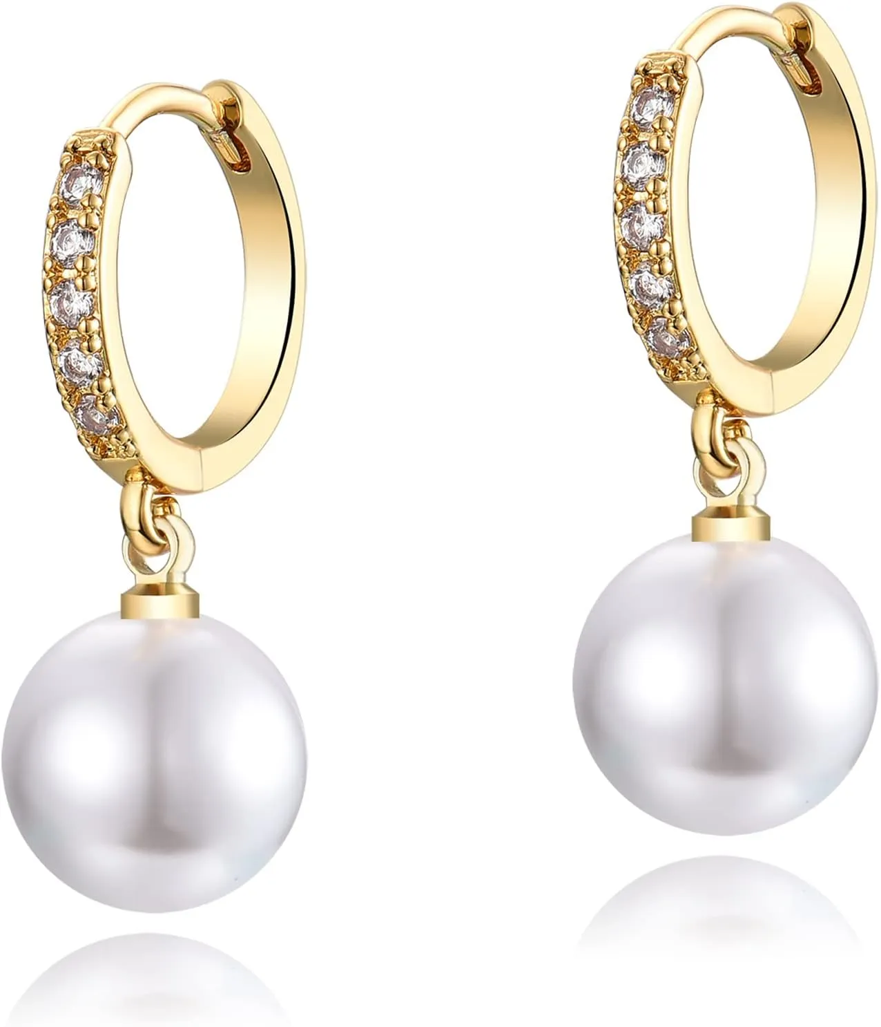 CERSLIMO Pearl Drop Earrings for Women | S925 Sterling Silver Post Simulated Shell Pearl Hoop Dangle Earrings, Hypoallergenic Cubic Zirconia Huggies Earrings Bridesmaid Jewelry