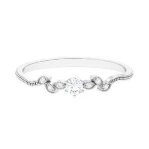 Certified Moissanite Minimal Leaf Inspired Beaded Promise Ring