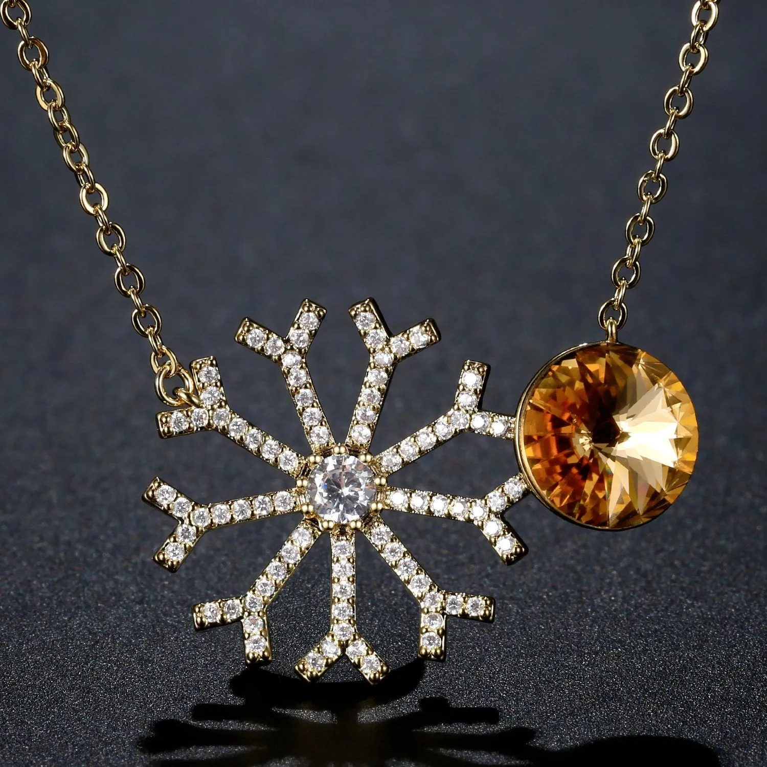 Champagne Cubic Zirconia Snowflake Pendant KPN0275