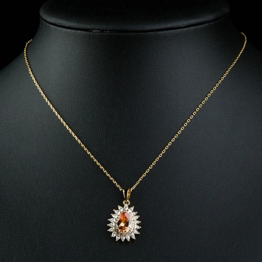 Champagne Cubic Zirconia Sunflower Pendant Necklace KPN0227