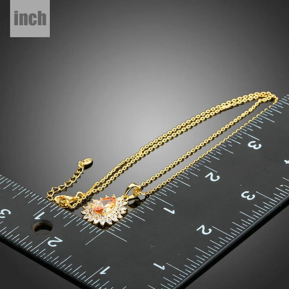Champagne Cubic Zirconia Sunflower Pendant Necklace KPN0227