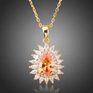 Champagne Cubic Zirconia Sunflower Pendant Necklace KPN0227