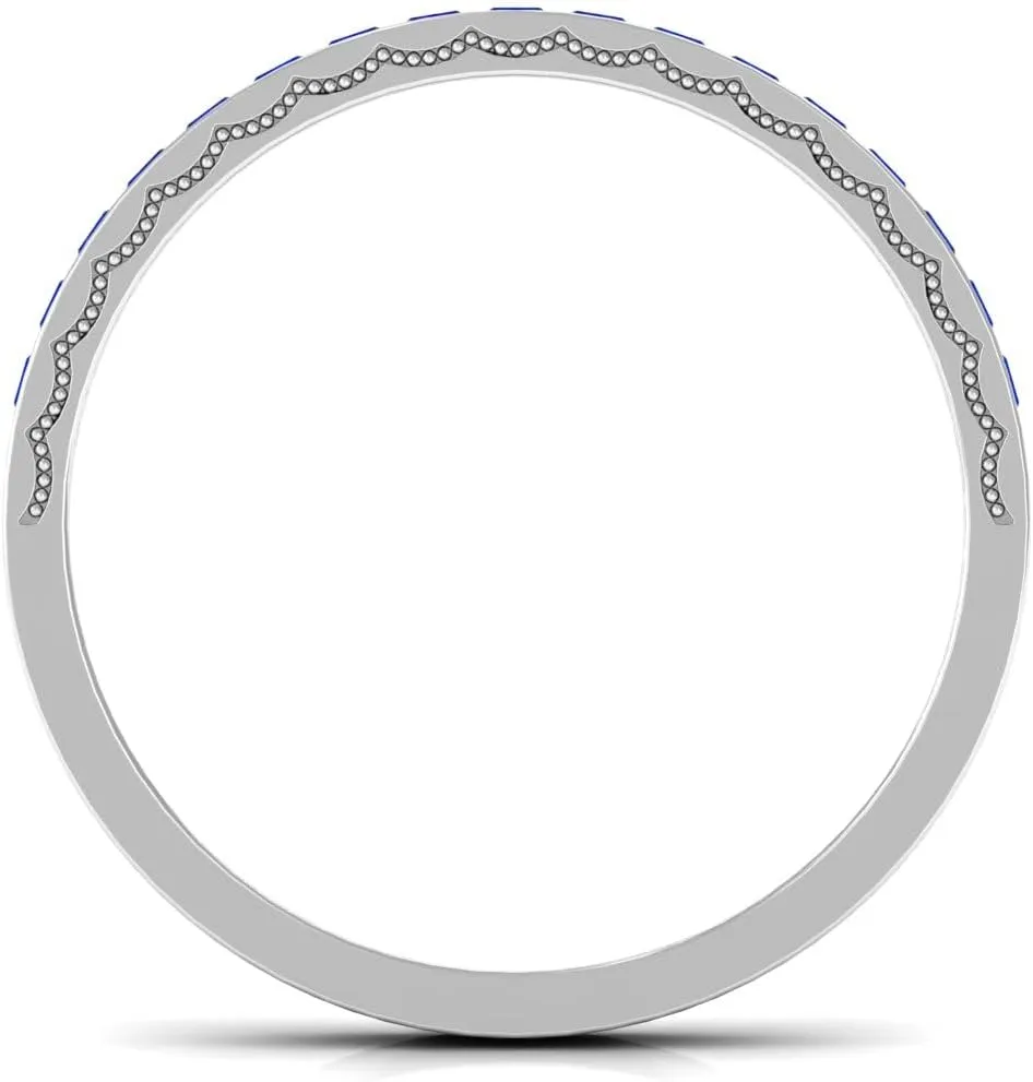 Channel Set Created Blue Sapphire Wedding Anniversary Ring, 1 cttw, Stackable Gemstone Jewelry