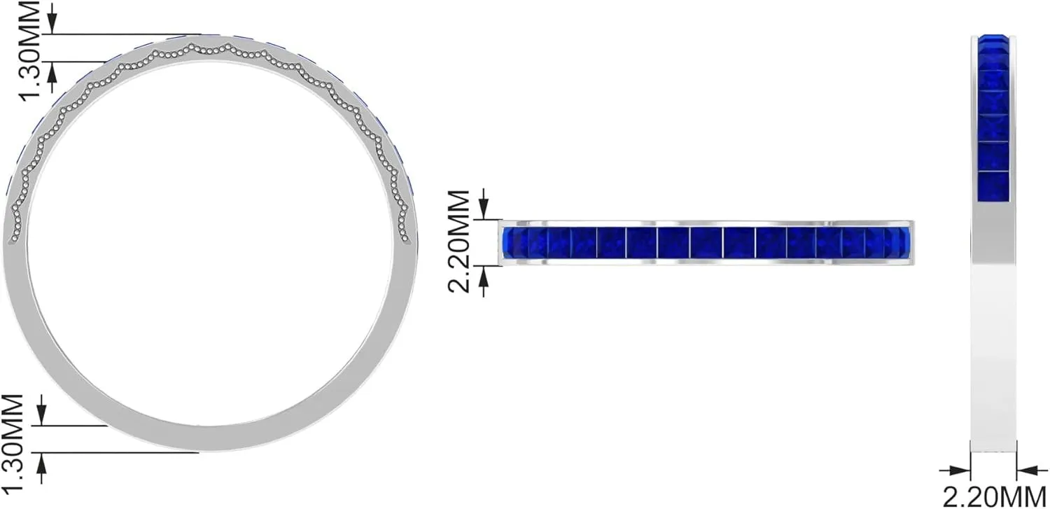 Channel Set Created Blue Sapphire Wedding Anniversary Ring, 1 cttw, Stackable Gemstone Jewelry
