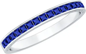 Channel Set Created Blue Sapphire Wedding Anniversary Ring, 1 cttw, Stackable Gemstone Jewelry