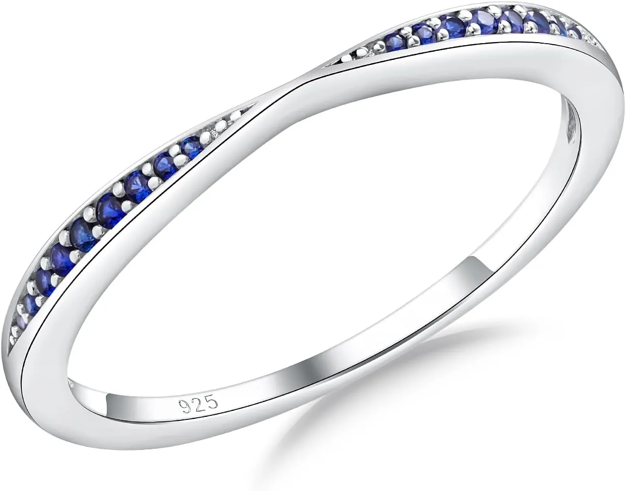 Channel Set Moissanite/Blue Sapphire/Emerald/Ruby Wedding Band 925 Sterling Silver 2mm Width Stackable Birthstone Rings for Lover Women Bow Ring, Size 6 to 10 (Send Gift Box)