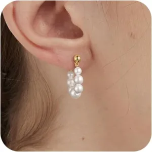 CHESKY Dainty Pearl Earrings for Women Trendy, Hypoallergenic Gold Plated Pearl Huggie Hoop Earrings for Women Non Tarnish, Cute 14K Gold Bridal Dangle Earrings for Wedding Jewelry