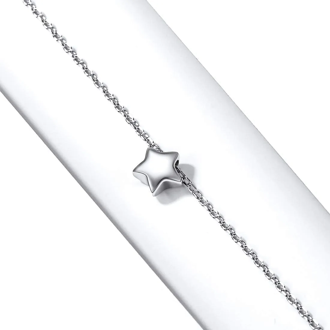 ChicSilver Personalized Tiny Heart/Star/Moon/Dot/Lotus Bracelet, Sterling Silver Dainty Link Chain Bracelet for Women Silver/Gold/Rose Gold(with Gift Box)