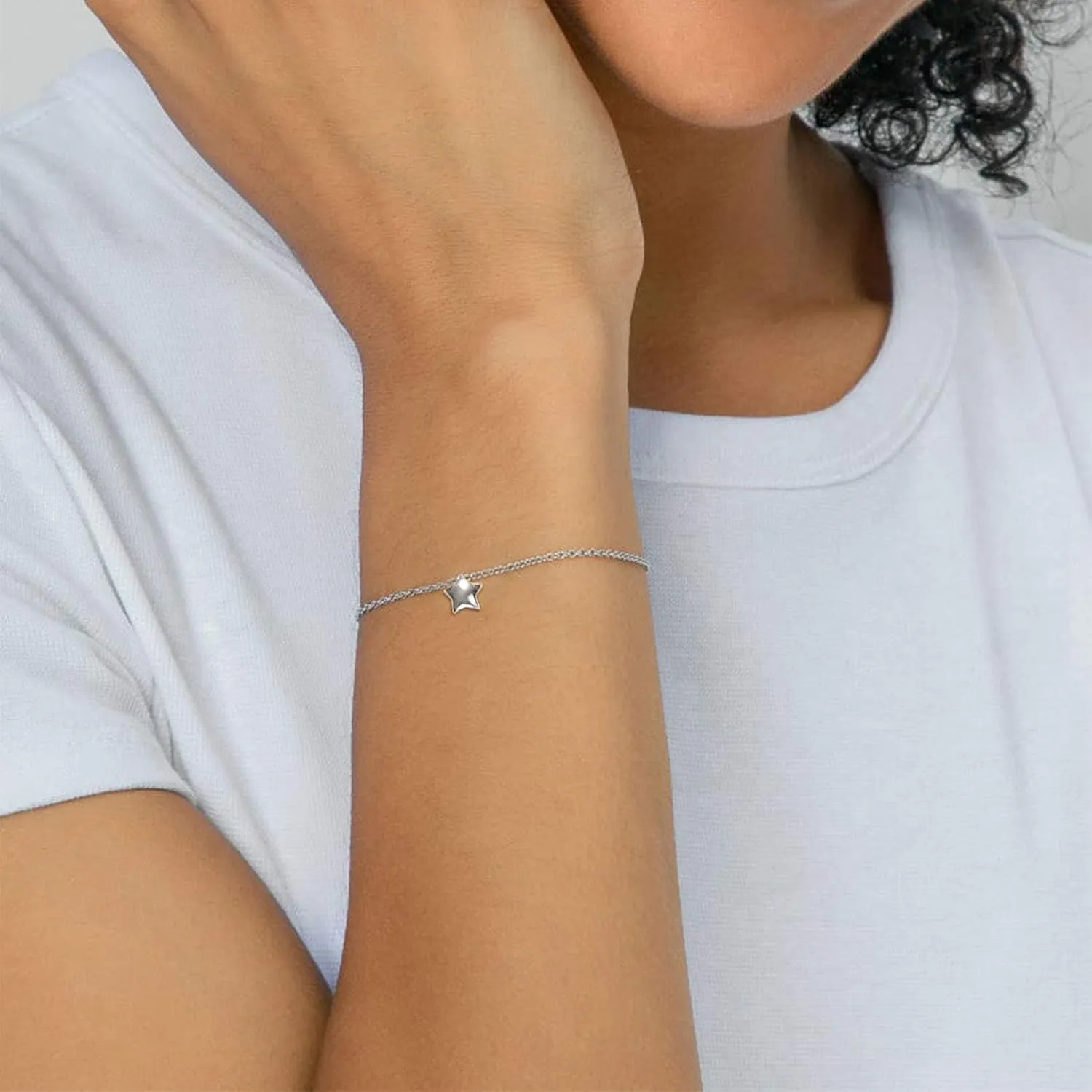 ChicSilver Personalized Tiny Heart/Star/Moon/Dot/Lotus Bracelet, Sterling Silver Dainty Link Chain Bracelet for Women Silver/Gold/Rose Gold(with Gift Box)
