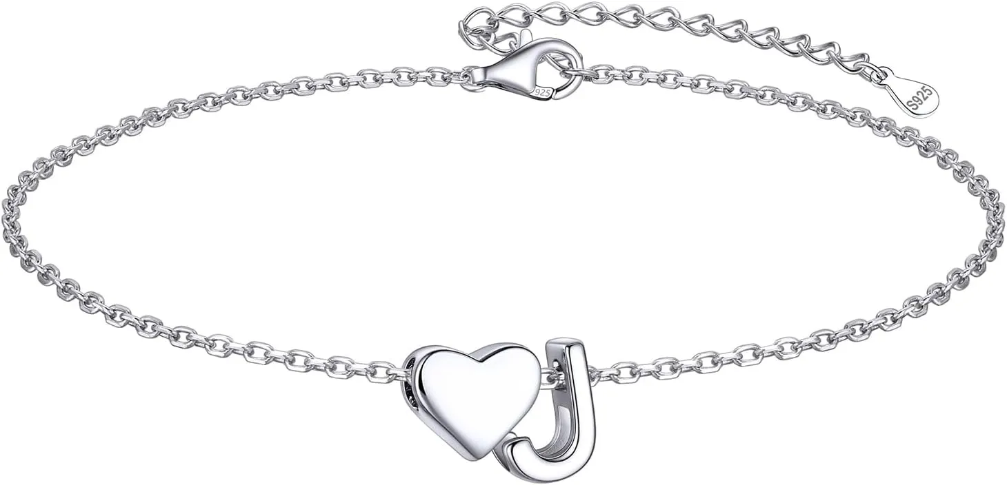 ChicSilver Sterling Silver Initial Bracelet Letters Personalized Heart Bracelet Hypoallergenic Dainty Bracelets for Women