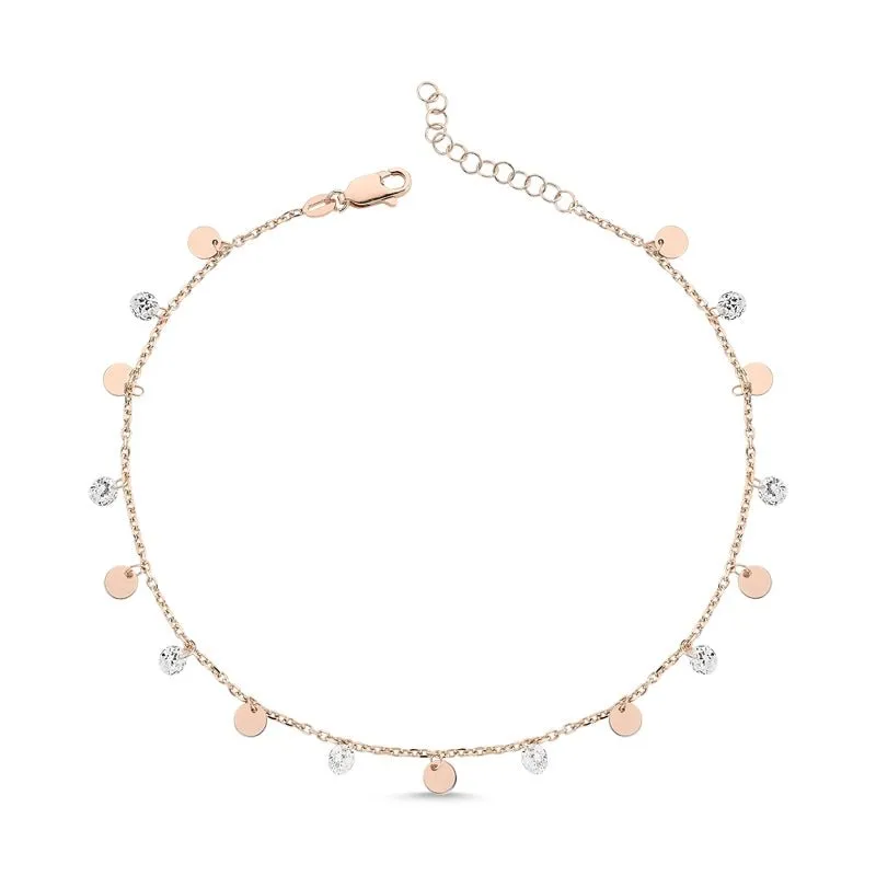 Circle Dangle Charm Anklet with cz Crystals