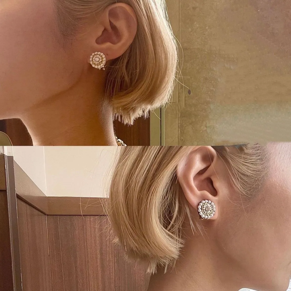 Circle Pierced earrings and Clip-on earrings with Bead Embroidery