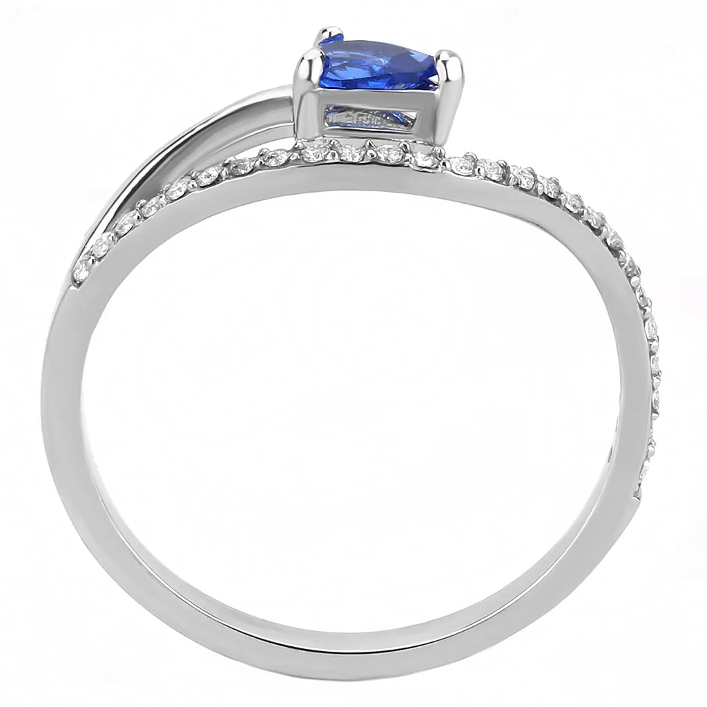 CJ273 Women's Stainless Steel London Blue Spinel Pear Cut Minimal Ring