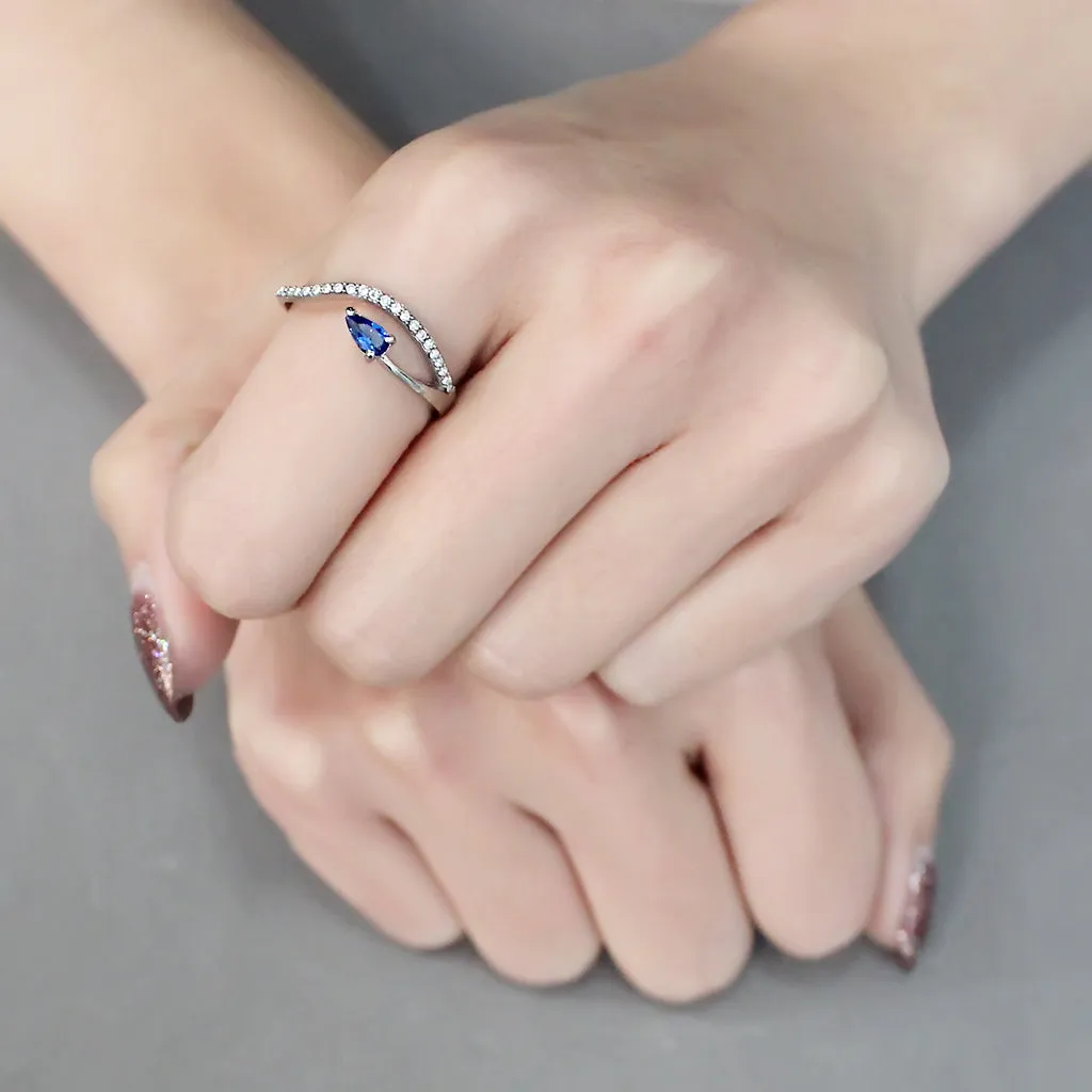 CJ273 Women's Stainless Steel London Blue Spinel Pear Cut Minimal Ring