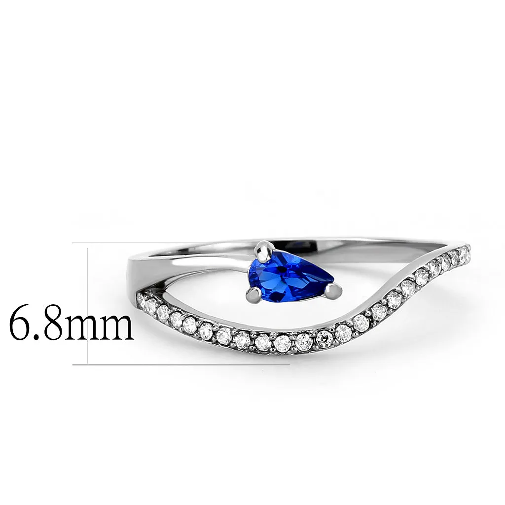 CJ273 Women's Stainless Steel London Blue Spinel Pear Cut Minimal Ring