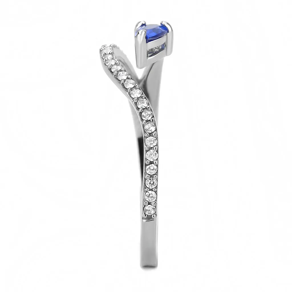 CJ273 Women's Stainless Steel London Blue Spinel Pear Cut Minimal Ring