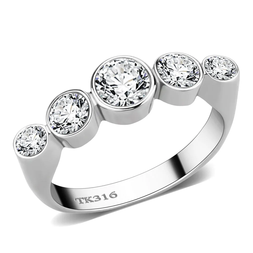 CJ3697 Wholesale Women's Stainless Steel High polished AAA Grade CZ Clear 5 Stone Minimal Ring