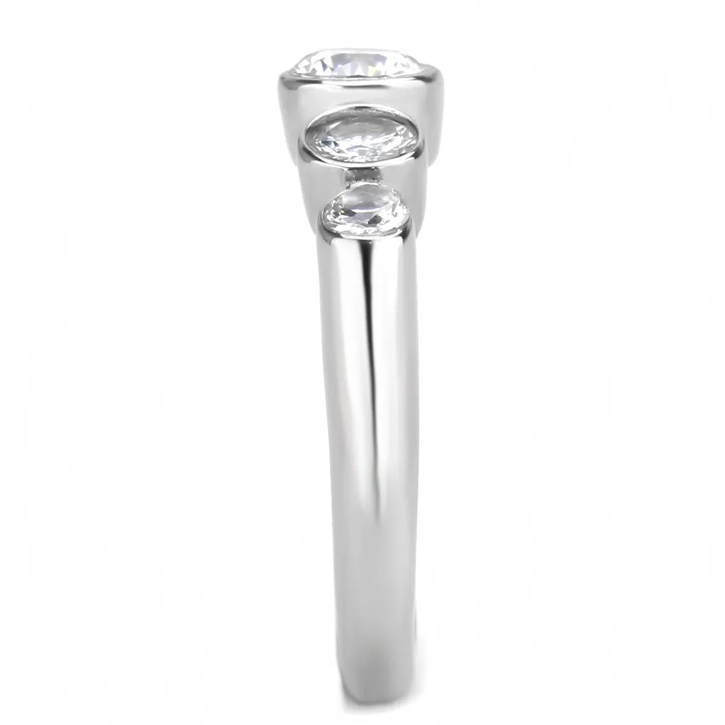 CJ3697 Wholesale Women's Stainless Steel High polished AAA Grade CZ Clear 5 Stone Minimal Ring