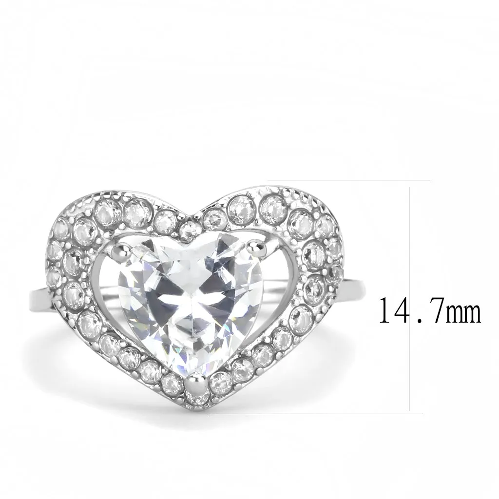 CJ3698 Wholesale Women's Stainless Steel High polished AAA Grade CZ Clear Minimal Heart Shape Ring