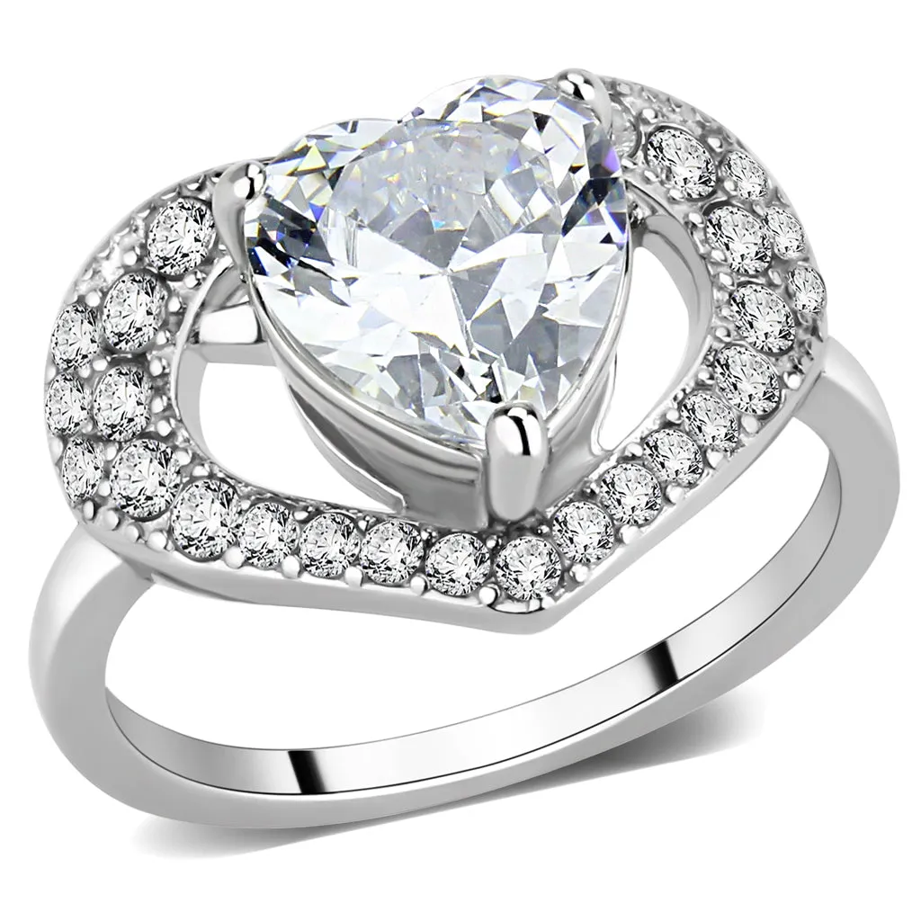 CJ3698 Wholesale Women's Stainless Steel High polished AAA Grade CZ Clear Minimal Heart Shape Ring