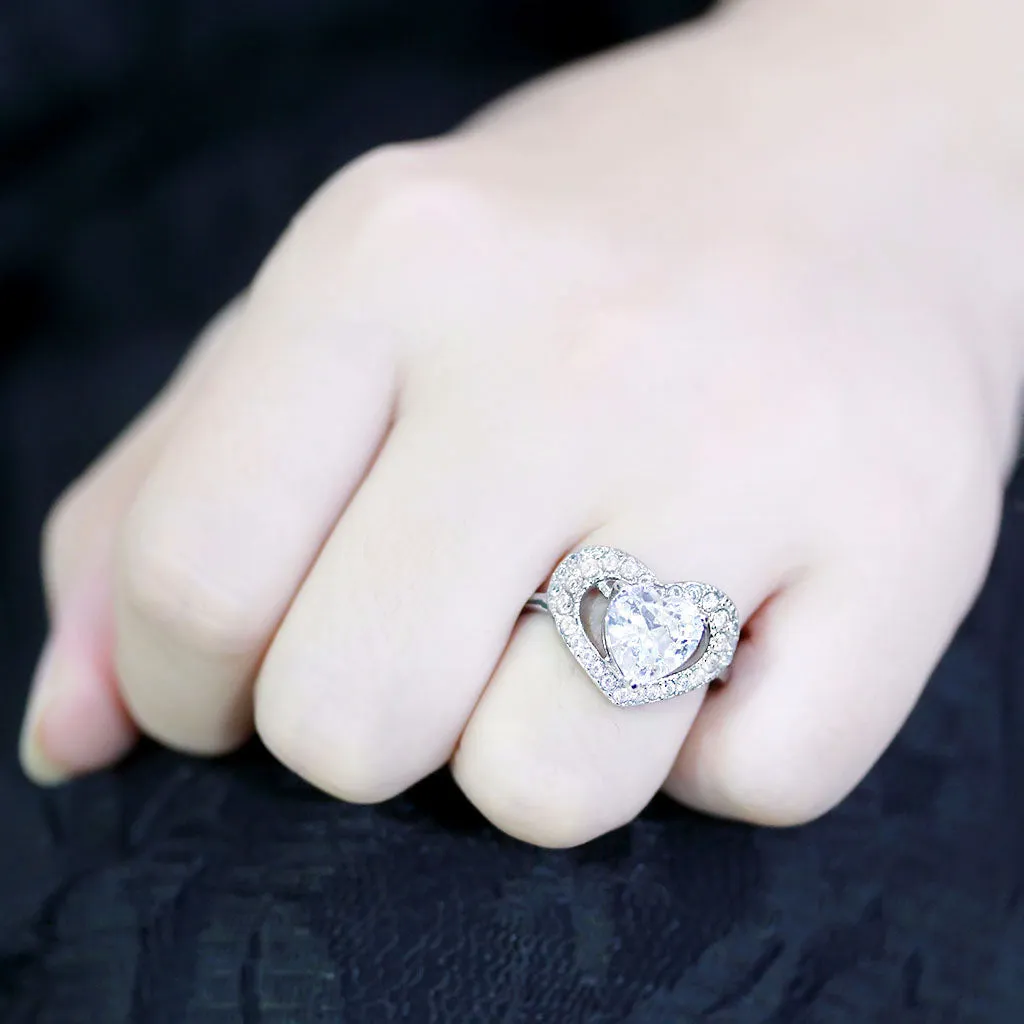 CJ3698 Wholesale Women's Stainless Steel High polished AAA Grade CZ Clear Minimal Heart Shape Ring