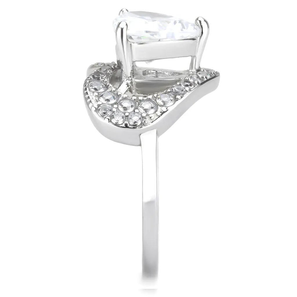 CJ3698 Wholesale Women's Stainless Steel High polished AAA Grade CZ Clear Minimal Heart Shape Ring