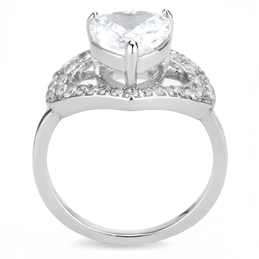 CJ3698 Wholesale Women's Stainless Steel High polished AAA Grade CZ Clear Minimal Heart Shape Ring