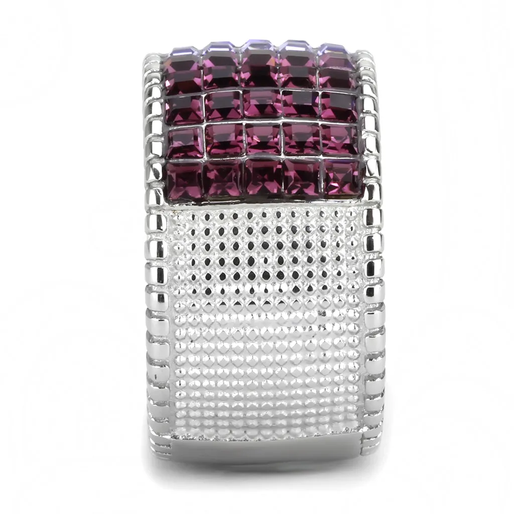 CJ3703 Wholesale Women's Stainless Steel High polished Top Grade Crystal Multi Color Purple Ombre Band