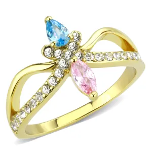 CJ3712 Wholesale Women's Stainless Steel IP Gold AAA Grade CZ Multi Color Blue & Pink Minimal Ring