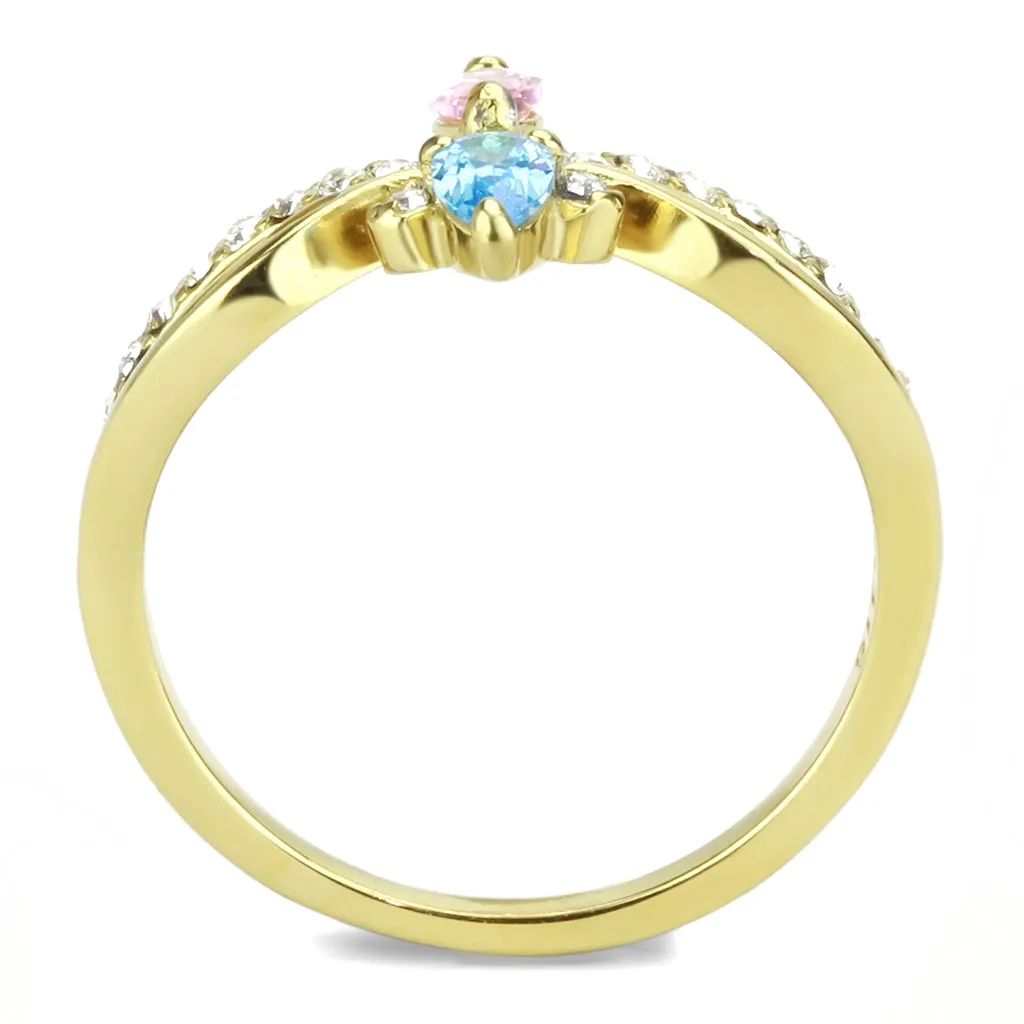 CJ3712 Wholesale Women's Stainless Steel IP Gold AAA Grade CZ Multi Color Blue & Pink Minimal Ring