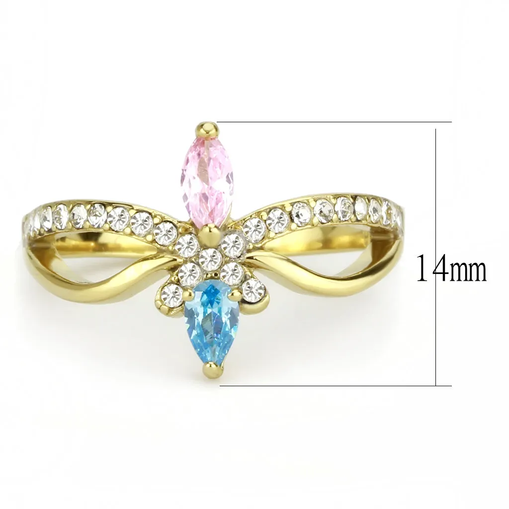 CJ3712 Wholesale Women's Stainless Steel IP Gold AAA Grade CZ Multi Color Blue & Pink Minimal Ring