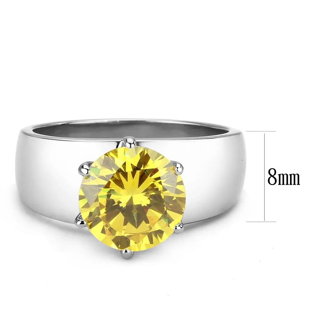 CJ52011 Wholesale Women's Stainless Steel AAA Grade CZ Topaz Round Solitaire Ring