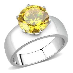 CJ52011 Wholesale Women's Stainless Steel AAA Grade CZ Topaz Round Solitaire Ring