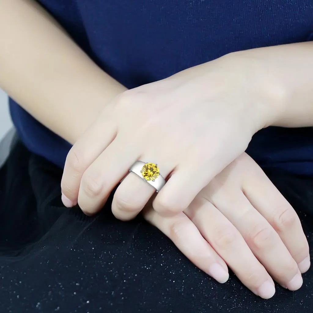 CJ52011 Wholesale Women's Stainless Steel AAA Grade CZ Topaz Round Solitaire Ring