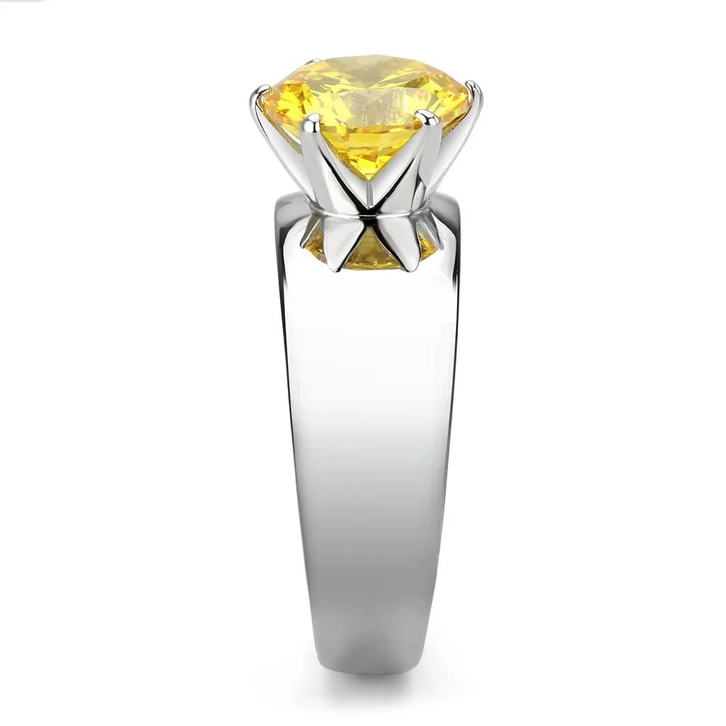 CJ52011 Wholesale Women's Stainless Steel AAA Grade CZ Topaz Round Solitaire Ring