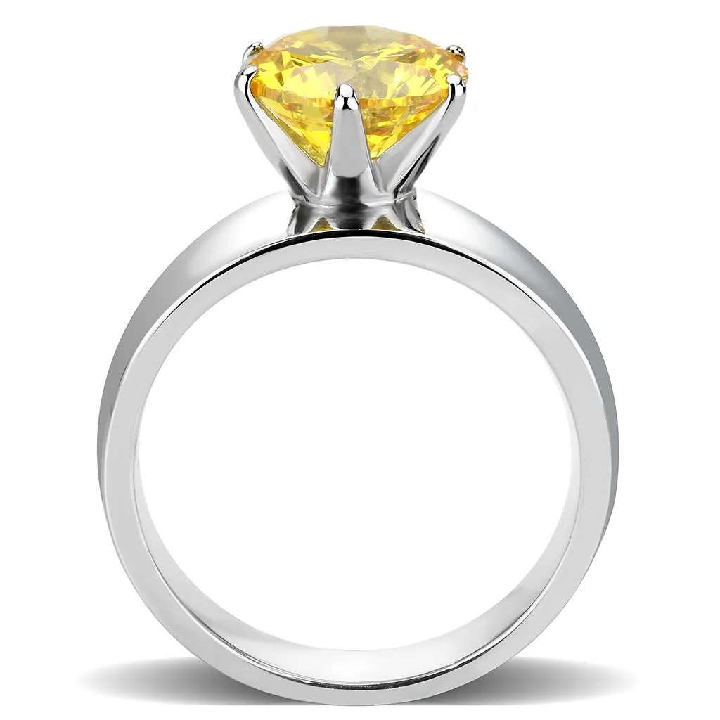 CJ52011 Wholesale Women's Stainless Steel AAA Grade CZ Topaz Round Solitaire Ring