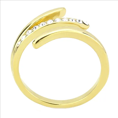 CJE3590 Wholesale Women's Stainless Steel IP Gold Top Grade Crystal Clear Minimal Ring